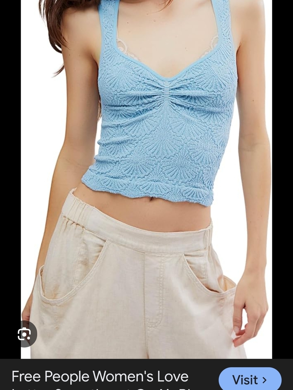 Free People Love Letters Sky Blue Crochet Ruched Cami